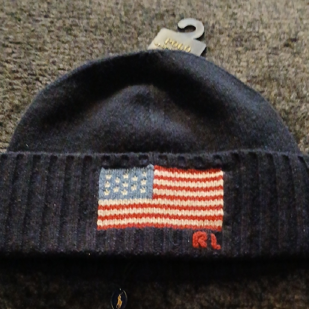 Polo by Ralph Lauren Dark Blue Beanie with Flag Patch
